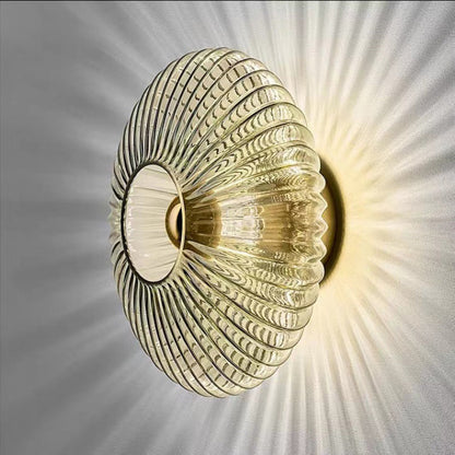 Vintage Ribbed Glass Disc Wall Light