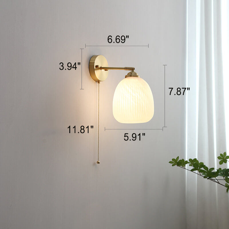 Ribbed Glass Pull Chain Wall Lamp