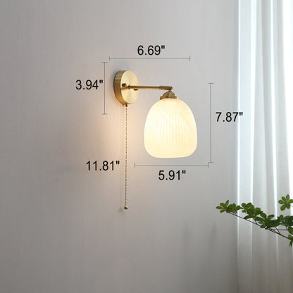Ribbed Glass Pull Chain Wall Lamp