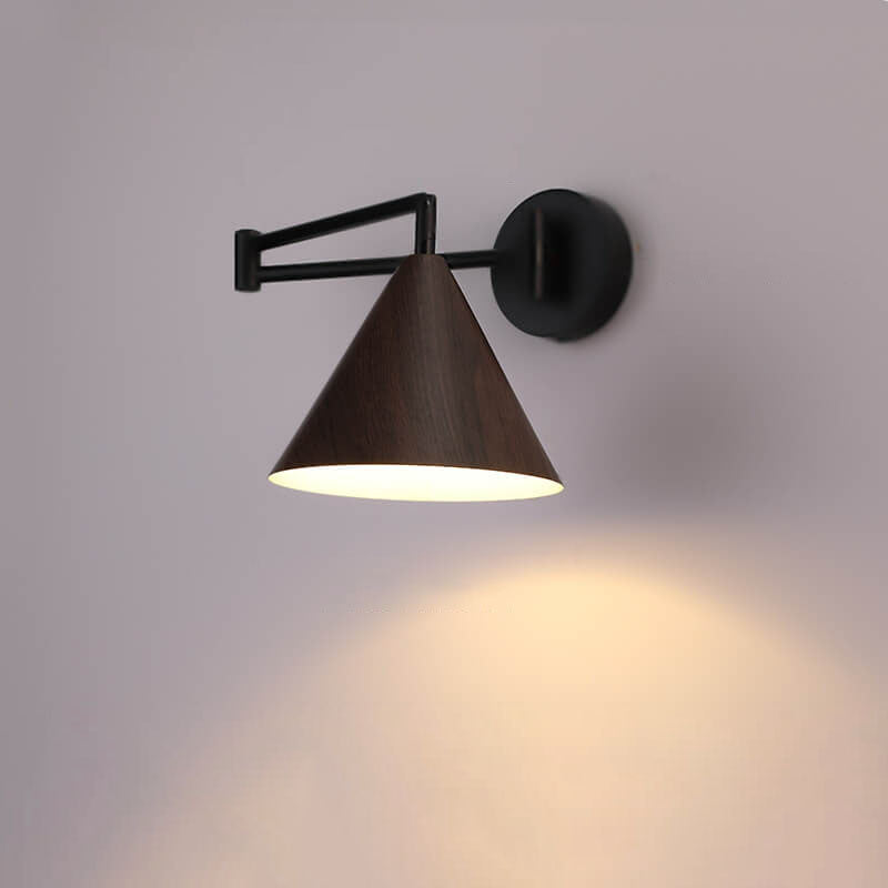 Wood Cone Swing Arm Wall Light