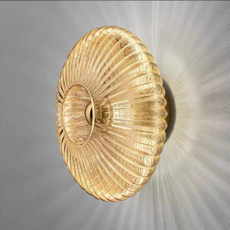 Vintage Ribbed Glass Disc Wall Light