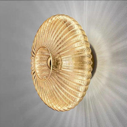 Vintage Ribbed Glass Disc Wall Light