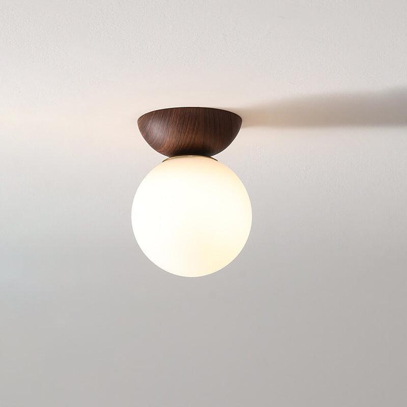 Modern Wood Glass Globe Ceiling Light