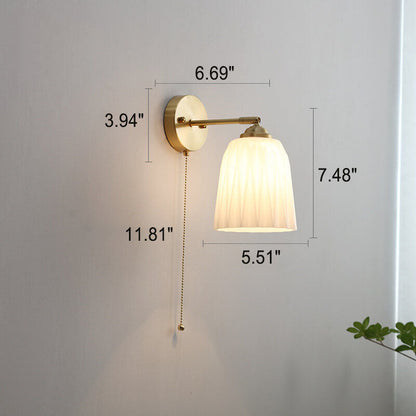 Ribbed Glass Pull Chain Wall Lamp