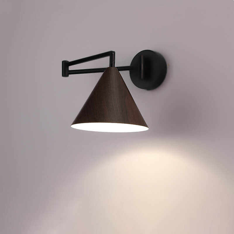 Wood Cone Swing Arm Wall Light