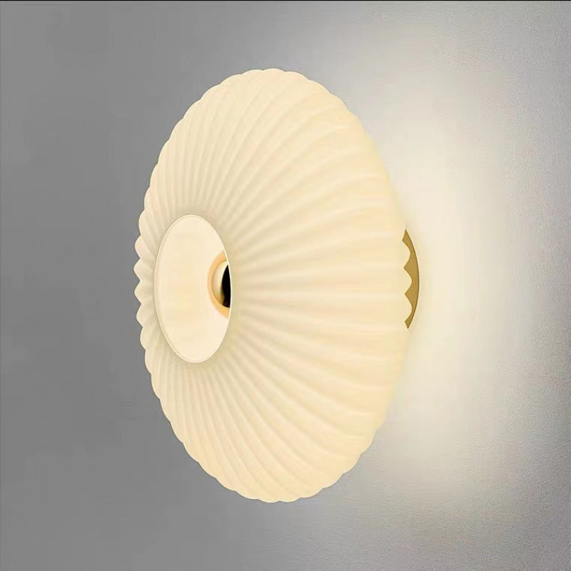 Vintage Ribbed Glass Disc Wall Light