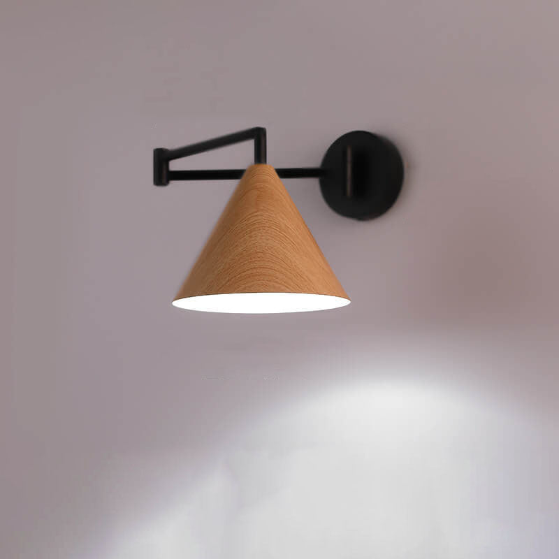 Wood Cone Swing Arm Wall Light