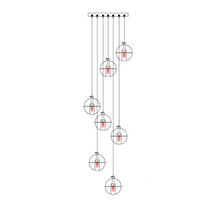 Luxury Multi-Drop Crystal Globe Staircase Chandelier