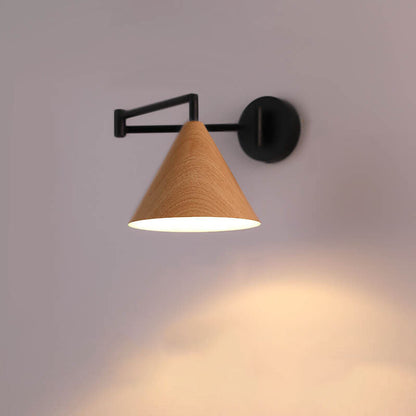 Wood Cone Swing Arm Wall Light