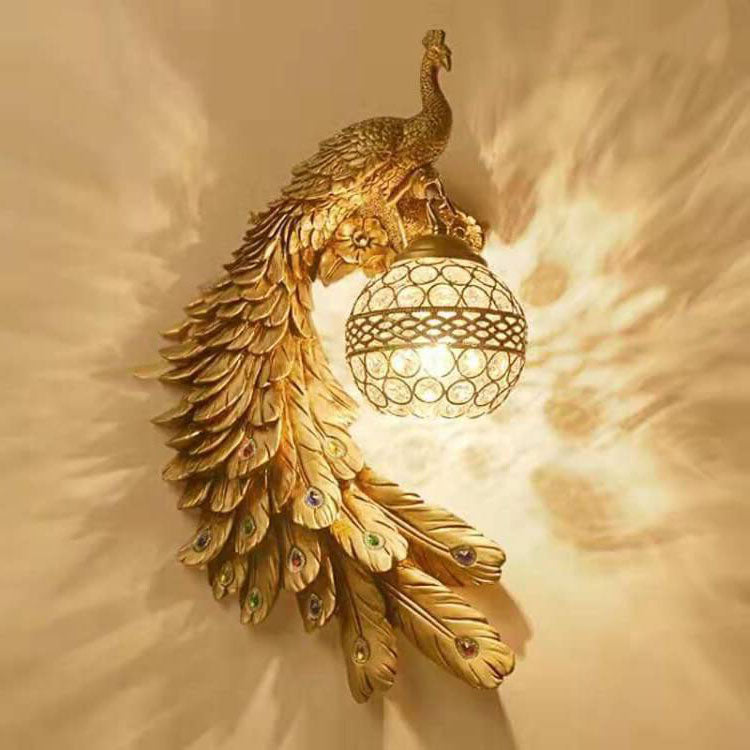 Vintage Peacock Crystal Wall Light