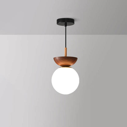 Scandinavian Wood Glass Globe Pendant Light