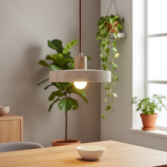 Travora Stone Disk Pendant Light with Wood Accent
