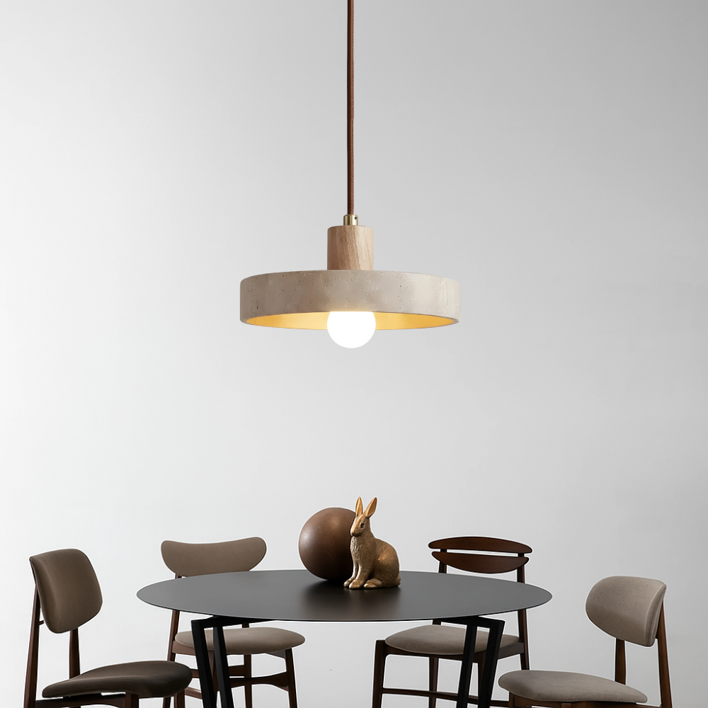 Travora Stone Disk Pendant Light with Wood Accent