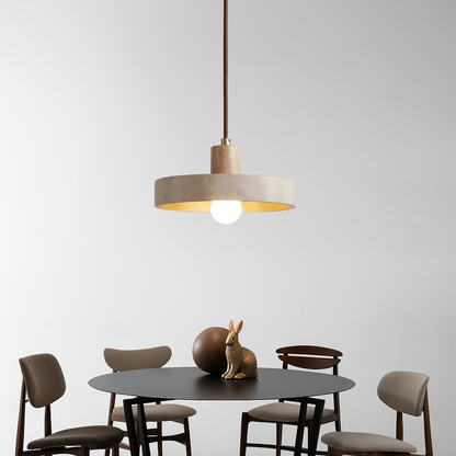 Travora Stone Disk Pendant Light with Wood Accent