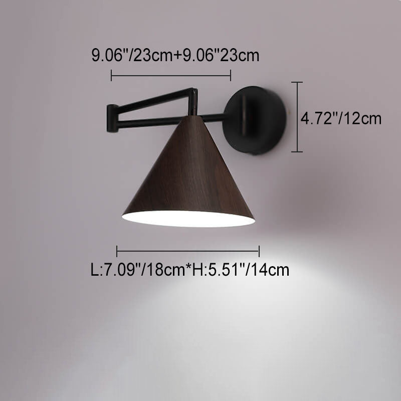 Wood Cone Swing Arm Wall Light
