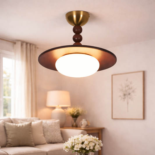 Wood and Stone Ceiling Light