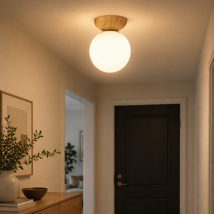 Scandinavian Wood Glass Globe Pendant Light