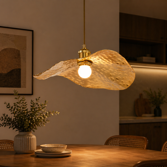 Modern Hammered Brass Leaf Pendant Light