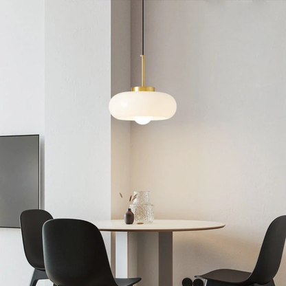 Milora Nordic Milk Glass Pendant Light with Copper Accent