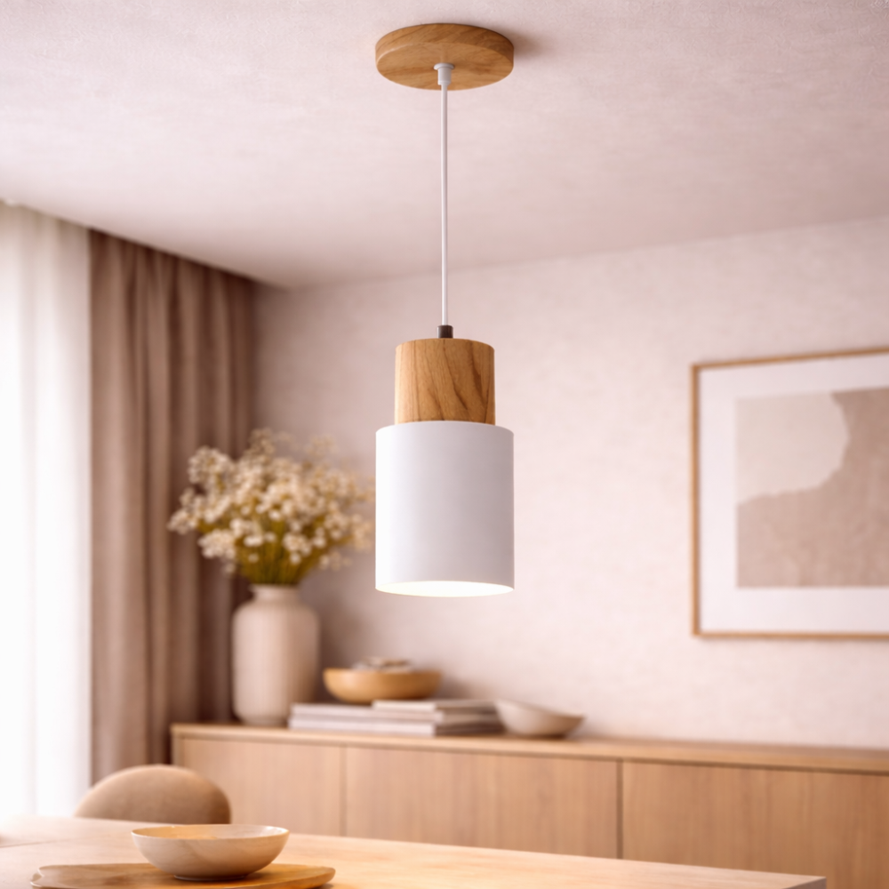 Modern Wood Cylinder Pendant Light