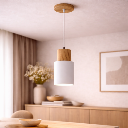 Modern Wood Cylinder Pendant Light