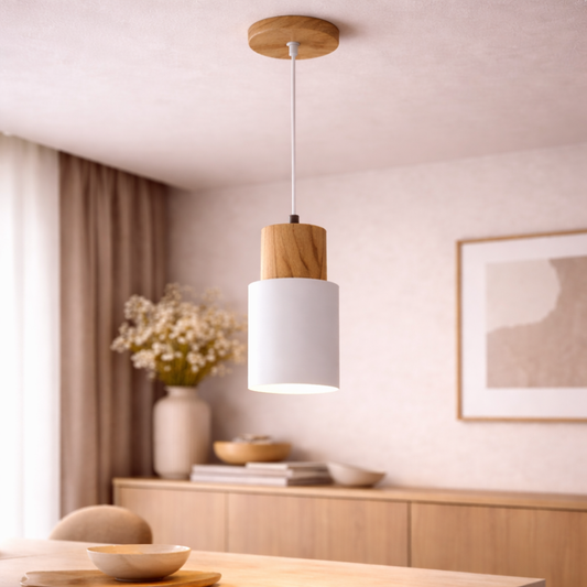 Modern Wood Cylinder Pendant Light