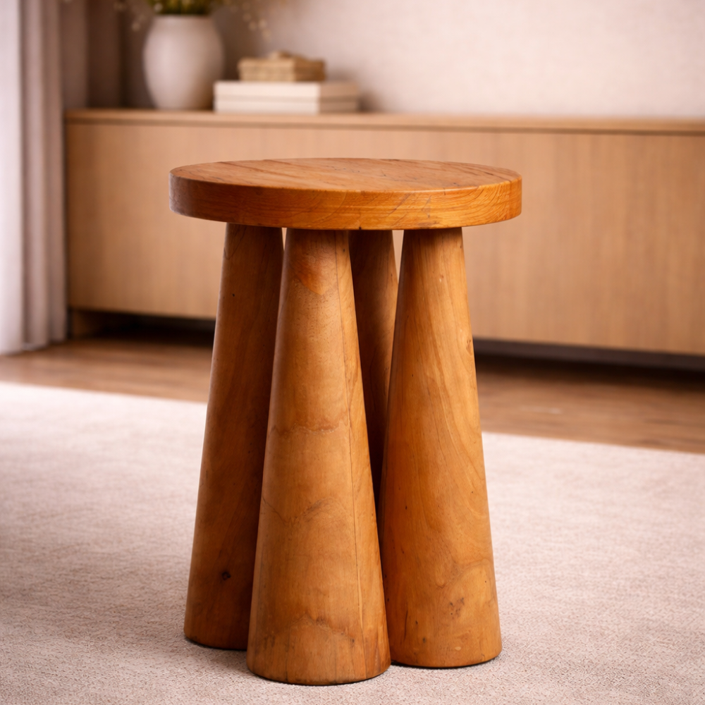 Sculpted Solid Wood Sable Stool