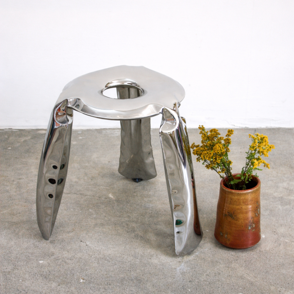 Sculpted Stainless Steel Puffy Stool