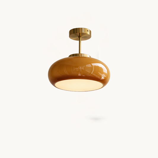 Vintage Amber Glass Dome Ceiling Light