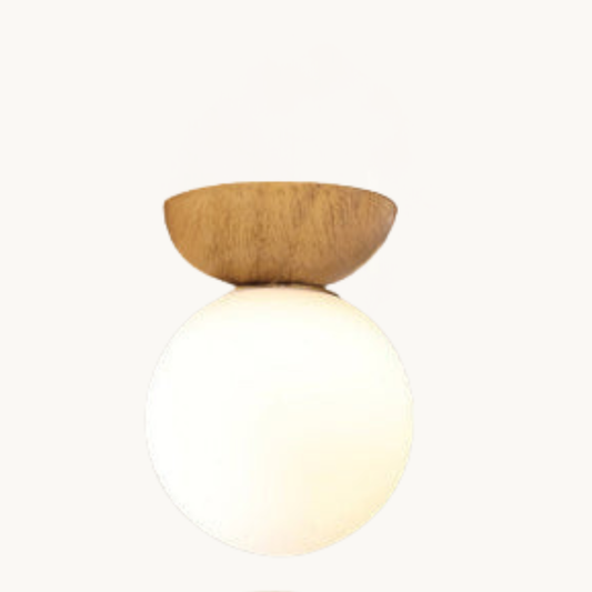 Modern Wood Glass Globe Ceiling Light