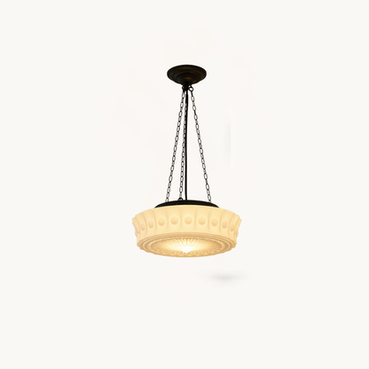 Vintage French Frosted Glass Drum Ceiling Light
