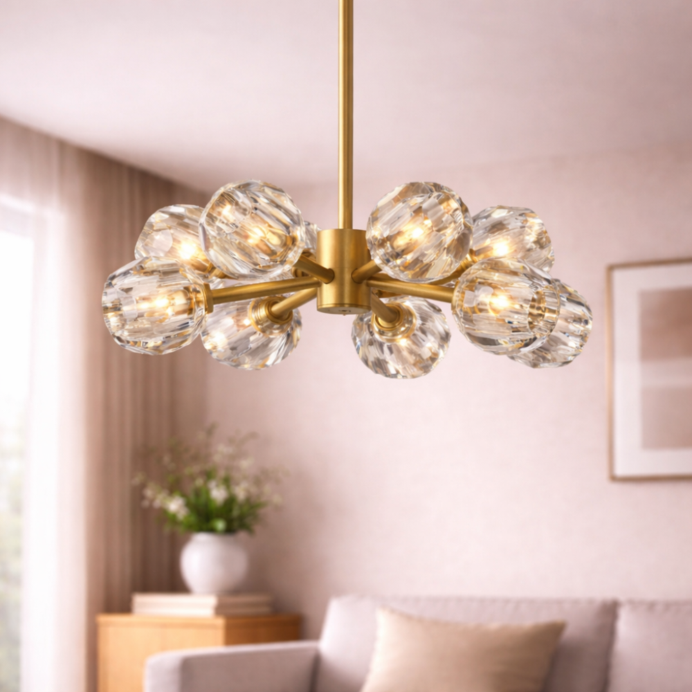 Crystal Orb Brass Chandelier