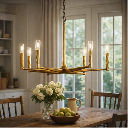 Sculpted Brass Linear Chandelier
