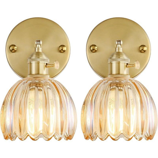 Vintage Brass and Glass Wall Light
