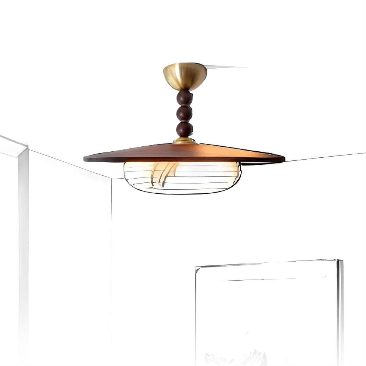 Wood and Stone Ceiling Light
