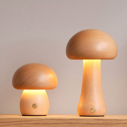 Wooden Mushroom Table Lamp (Built-in Battery)