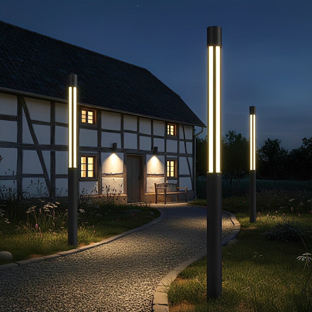 Cylinder LED Black Modern Outdoor Post Lights Street Light