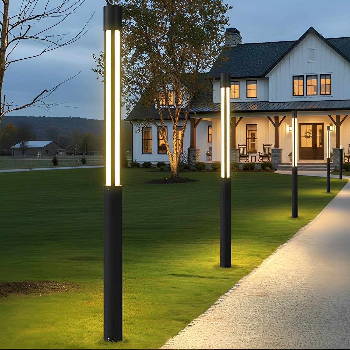 Cylinder LED Black Modern Outdoor Post Lights Street Light