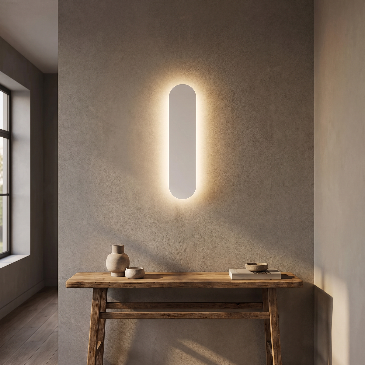 Shadow Halo Wall Light – Long – styled in a room