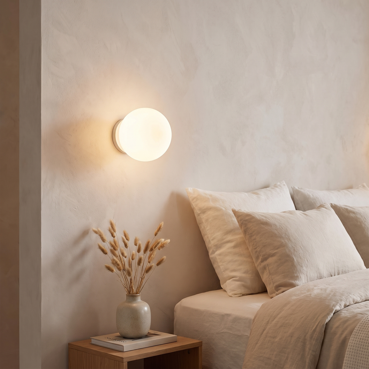 Orb Glass Mirror Wall Light – Small – styled in a room