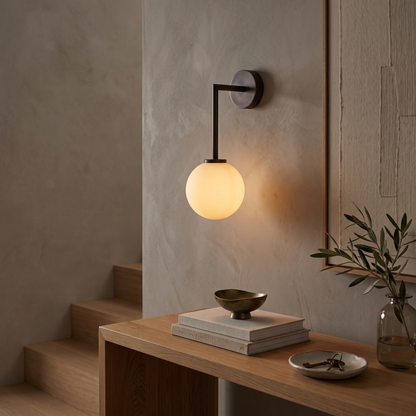 Orb Long Arm Wall Light – Dark Bronze – styled in a room