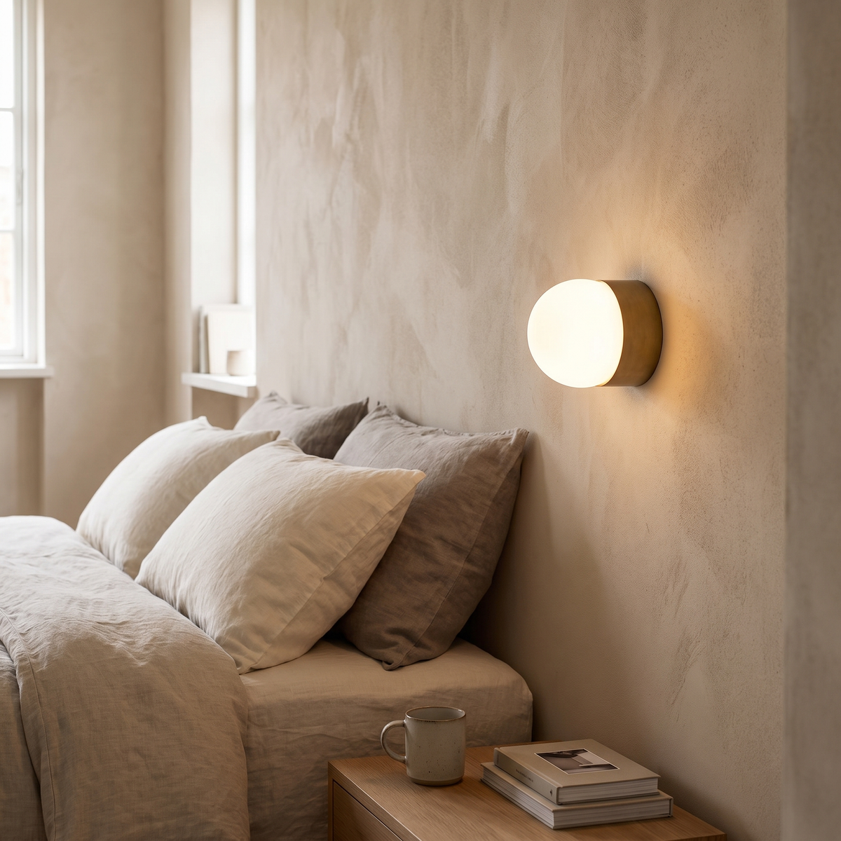 Orb Mini Framed Wall Light – Old Brass – styled in a room