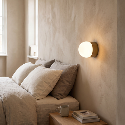 Orb Mini Framed Wall Light – Old Brass – styled in a room
