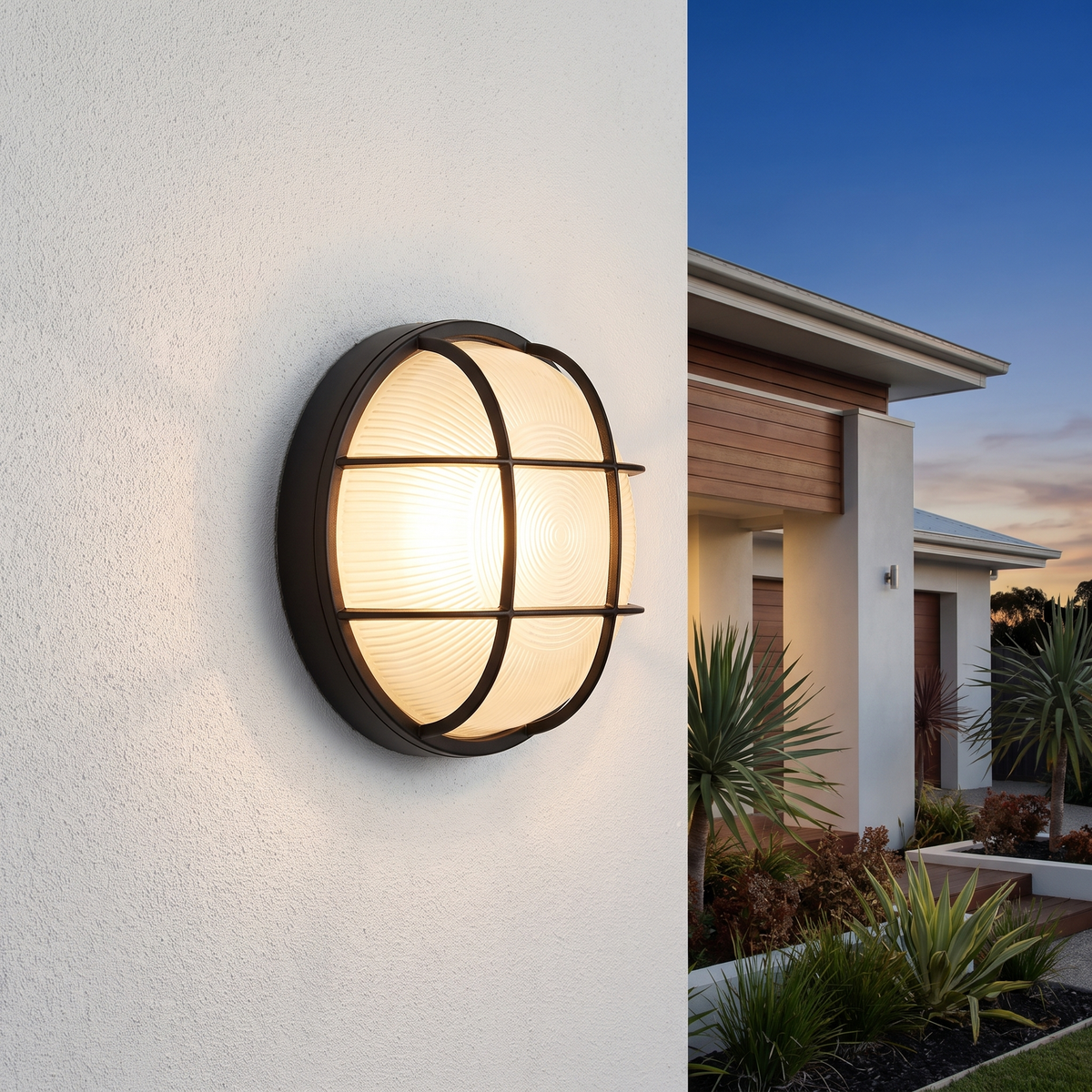 Round Caged Bunker Light – styled in a room