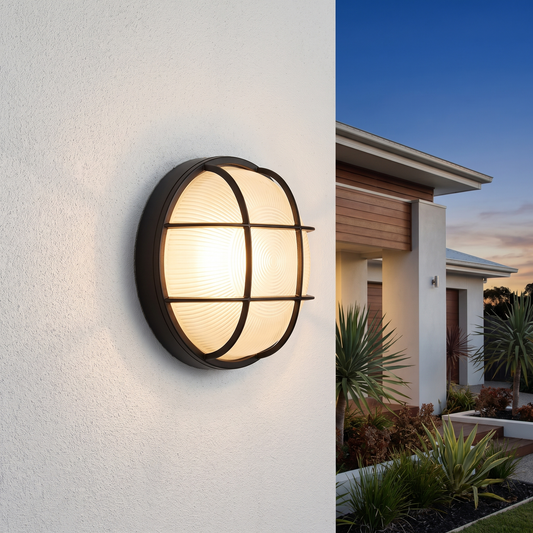 Round Caged Bunker Light – styled in a room