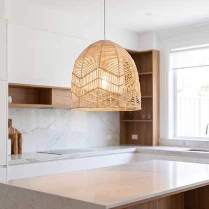 Beechmont Natural Rattan Pendant Light – styled in a room