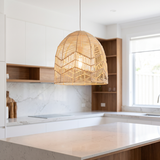 Beechmont Natural Rattan Pendant Light – styled in a room