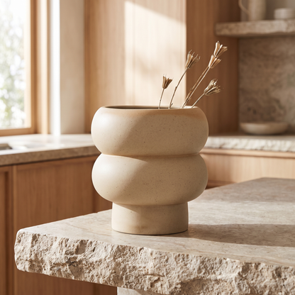Billie Curved Ceramic Planter – Medium – styled in a room