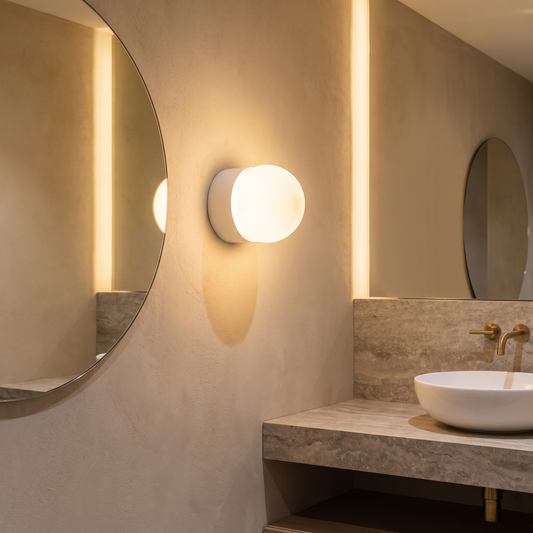 Orb Mini Framed Wall Light – White – styled in a room
