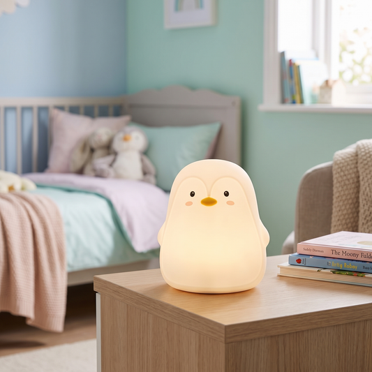 Penguin Silicone LED Night Light – styled in a room